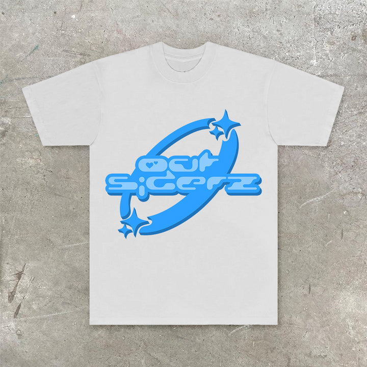 Camiseta de manga corta holgada con estampado de marca de moda informal y moderna