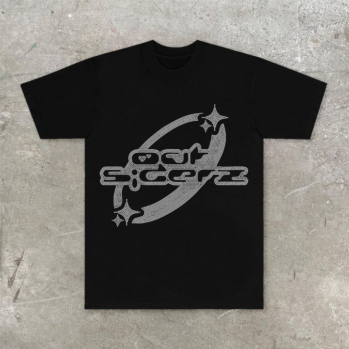 Camiseta de manga corta holgada con estampado de marca de moda informal y moderna