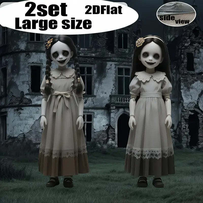 2D Flat 2 Large Scary Dolls Halloween Yard Decoration