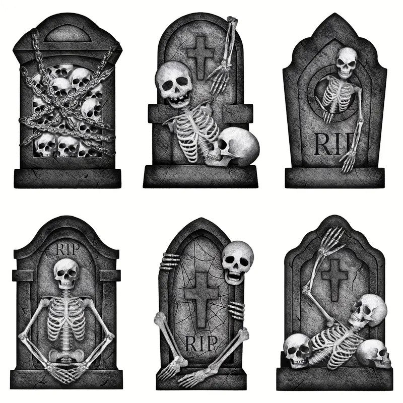 6pcs Large Scary Gravestone Yard Signs with Stakes