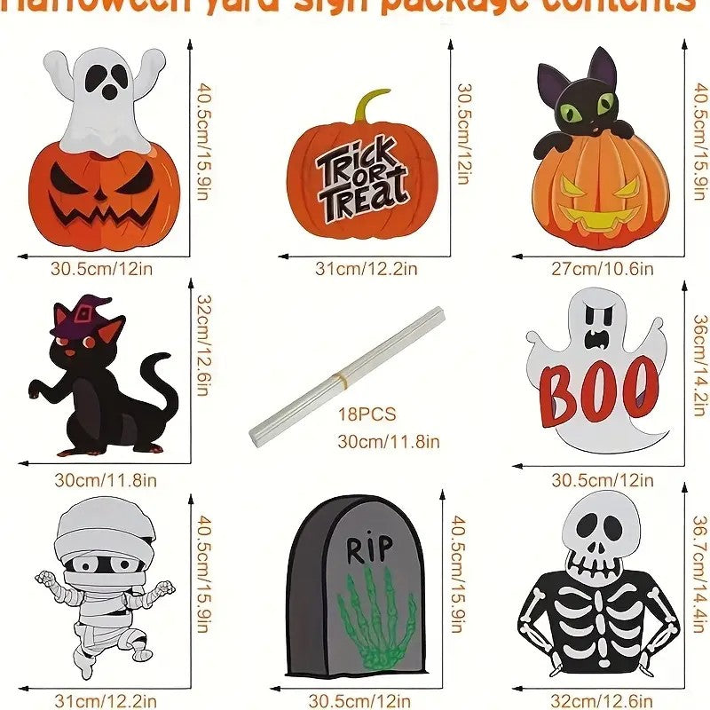 2D Flat Halloween Decoration Outdoor, 8pcs Halloween Yard Sign with Stakes