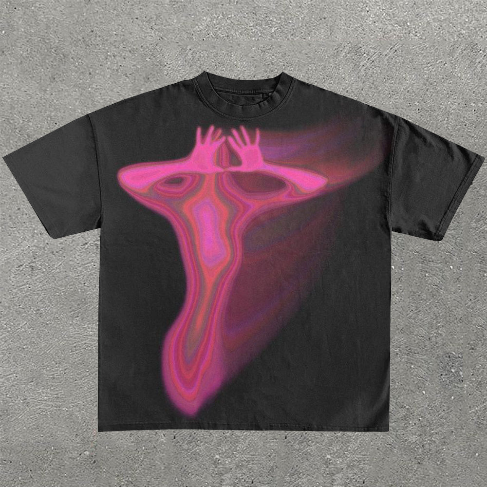 Camiseta informal de manga corta con estampado fantasma para mujer