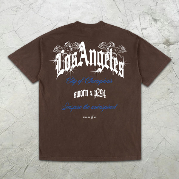 Camiseta de manga corta con estampado gráfico de eslogan de Los Ángeles