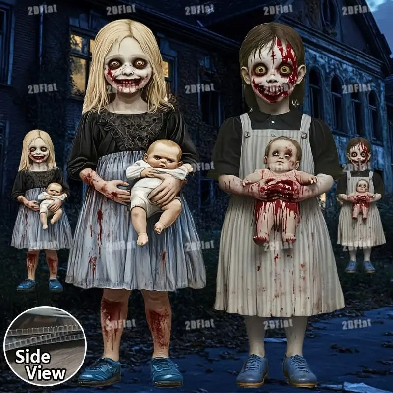 2pcs Halloween Yard Signs - Spooky Zombie Family with Blood-Splattered Clothes