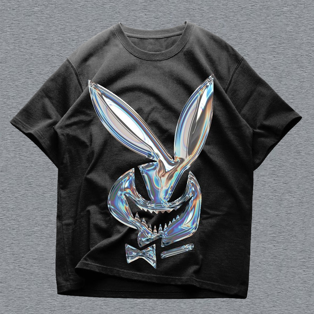 Camiseta informal de manga corta con estampado de conejo