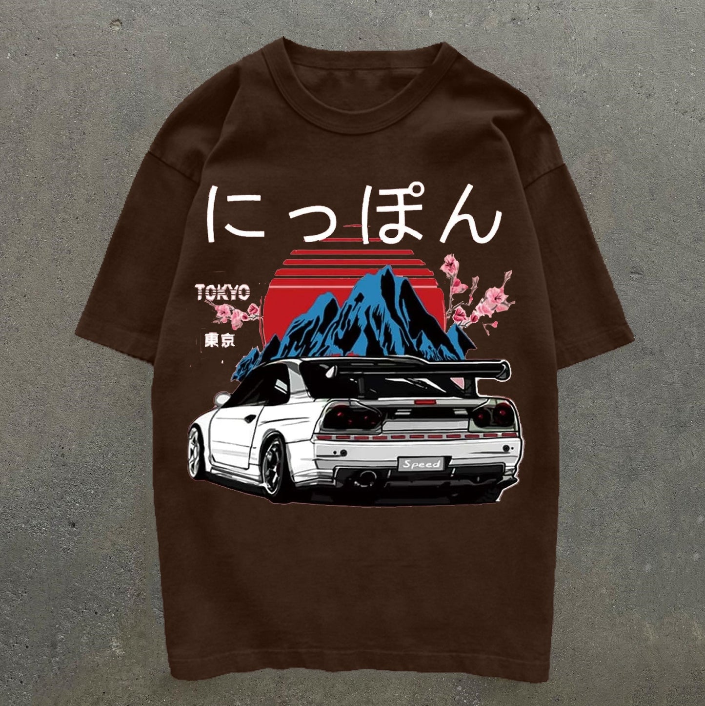 Camiseta de manga corta con estampado japonés y de coches