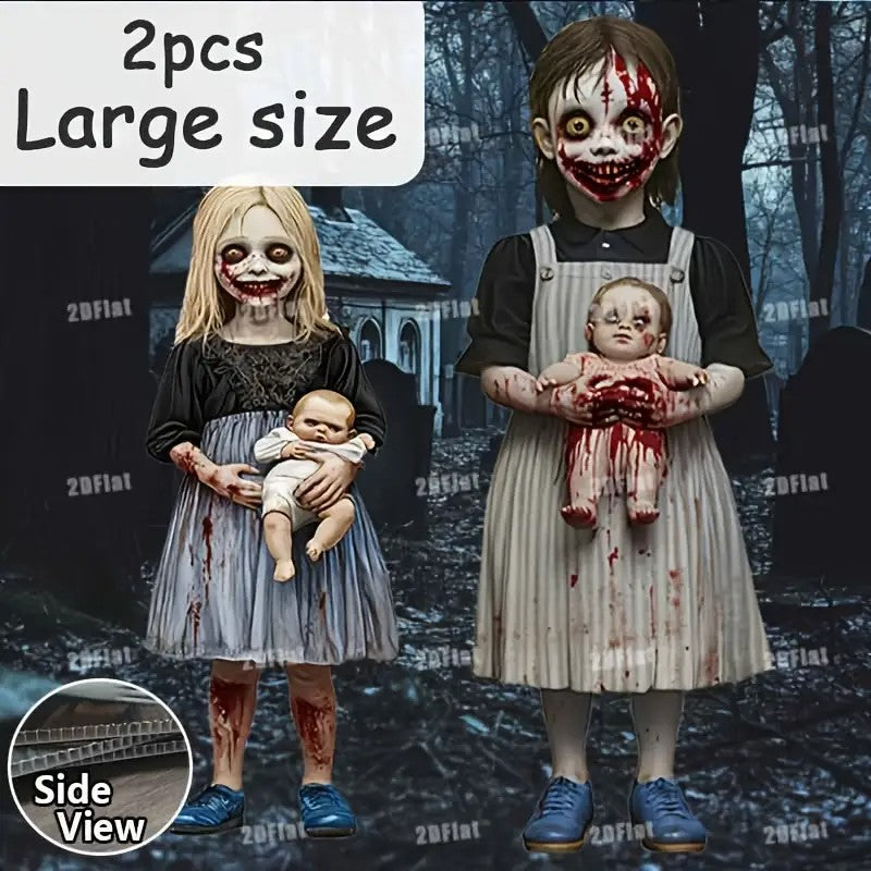 2pcs Halloween Yard Signs - Spooky Zombie Family with Blood-Splattered Clothes