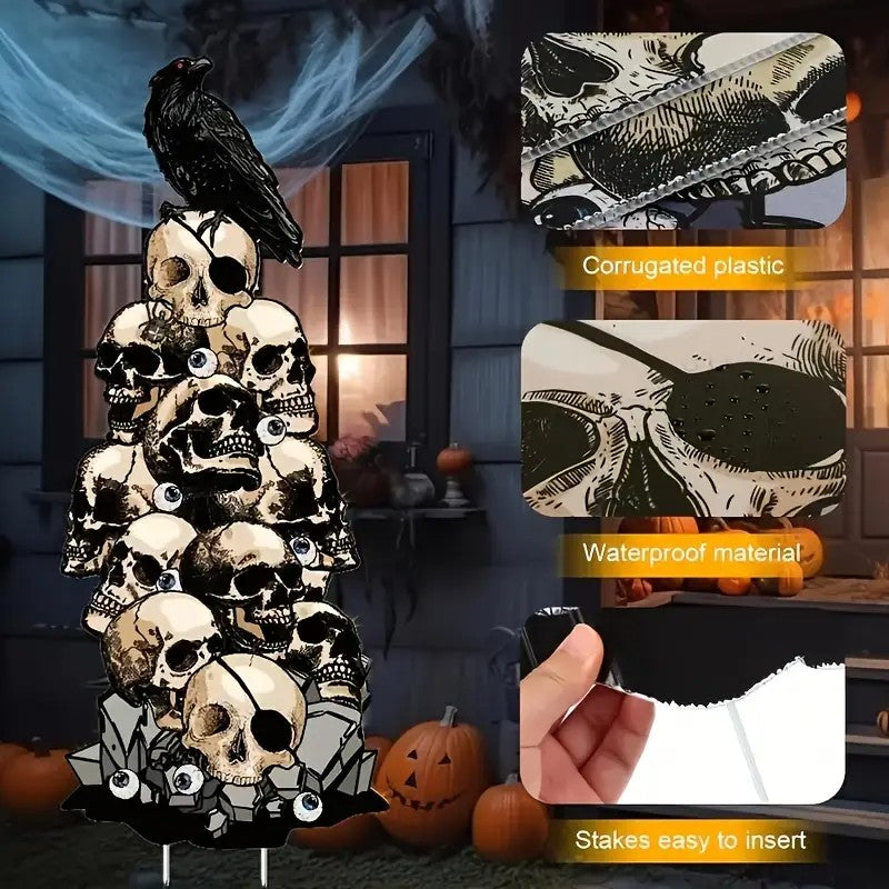 2D Large Skull & Crow Halloween Yard Signs with Stakes
