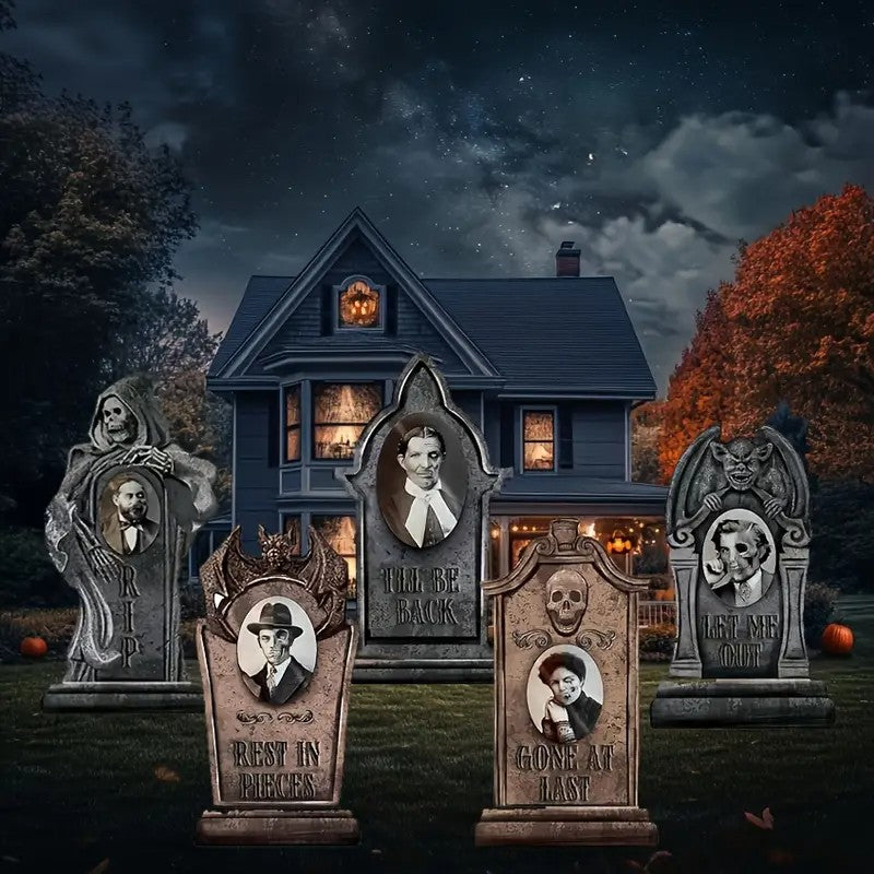 2D Plane 5pcs Set Halloween Graveyard Tombstone Props Patio Pile Signs