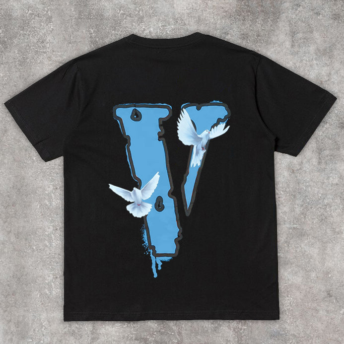 Camiseta informal de calle con estampado de palomas de la paz