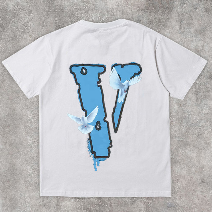 Camiseta informal de calle con estampado de palomas de la paz