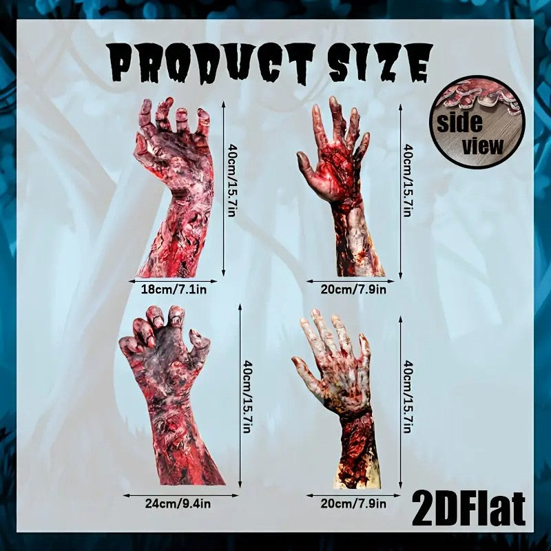 4pcs Zombie Hands Yard Signs - Realistic Bloody Graveyard Decorations with Stake