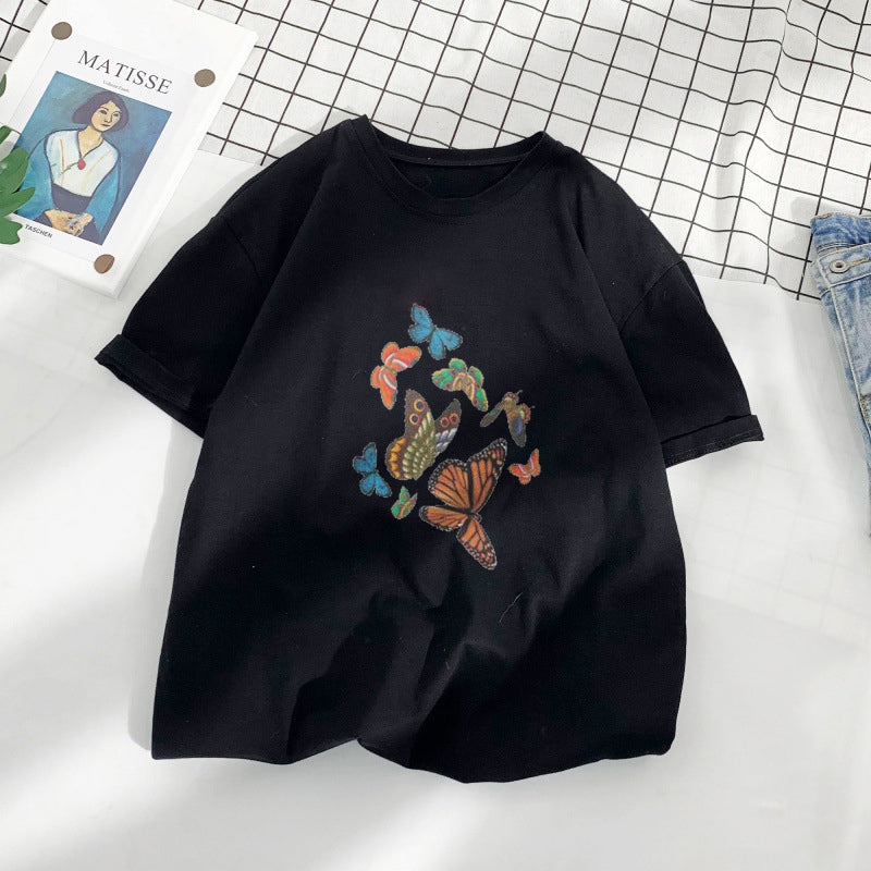 Camiseta informal con estampado retro de mariposas
