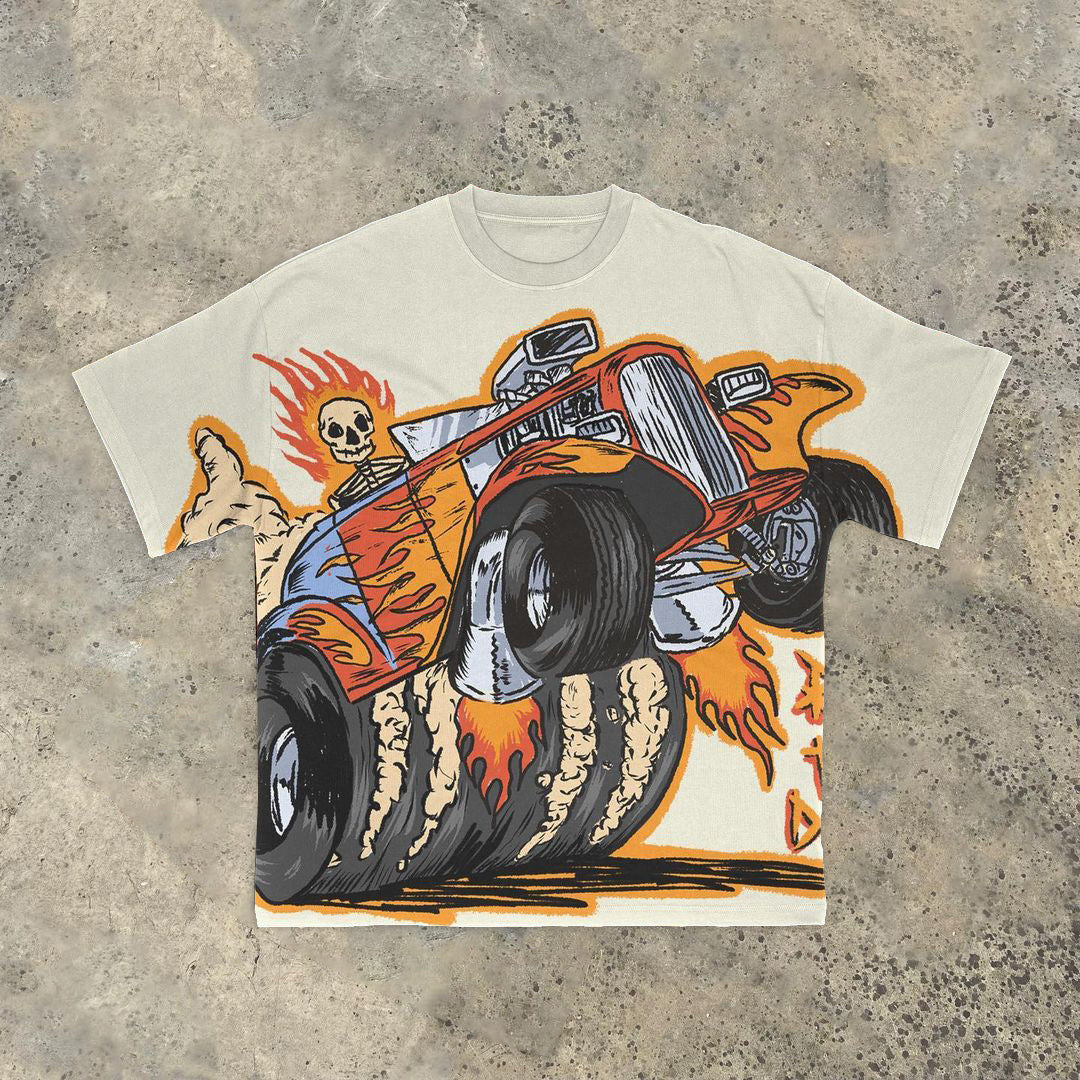 Camiseta de manga corta estilo hip hop con estampado de camión