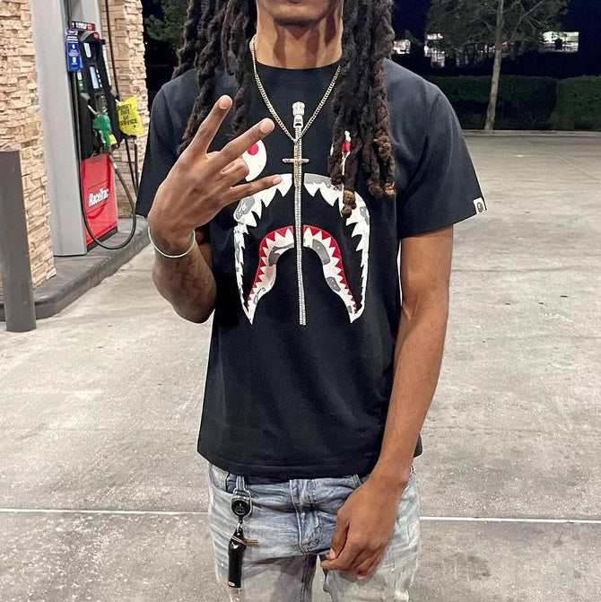 Casual Shark Fake Zipper Print Short Sleeve T-Shirt