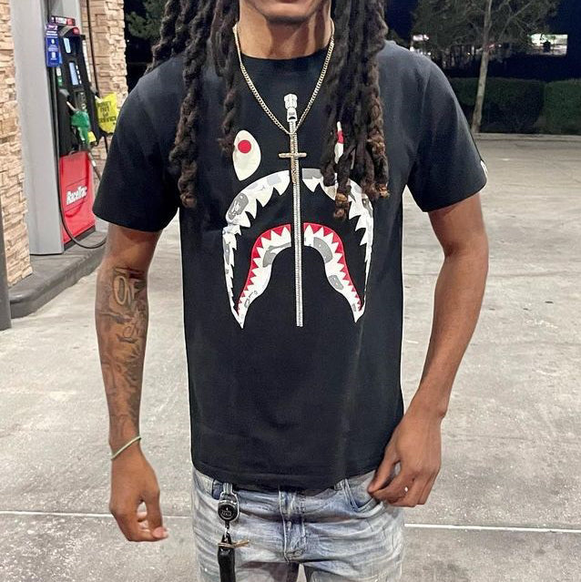 Casual Shark Fake Zipper Print Short Sleeve T-Shirt