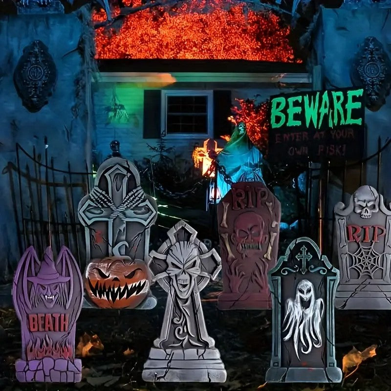 6pcs Set Of Halloween Tombstone Yard Signs with Wooden Stakes