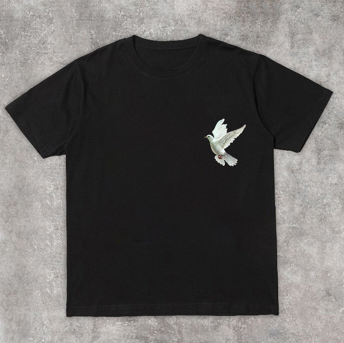 Camiseta de manga corta con estampado de palomas de moda urbana