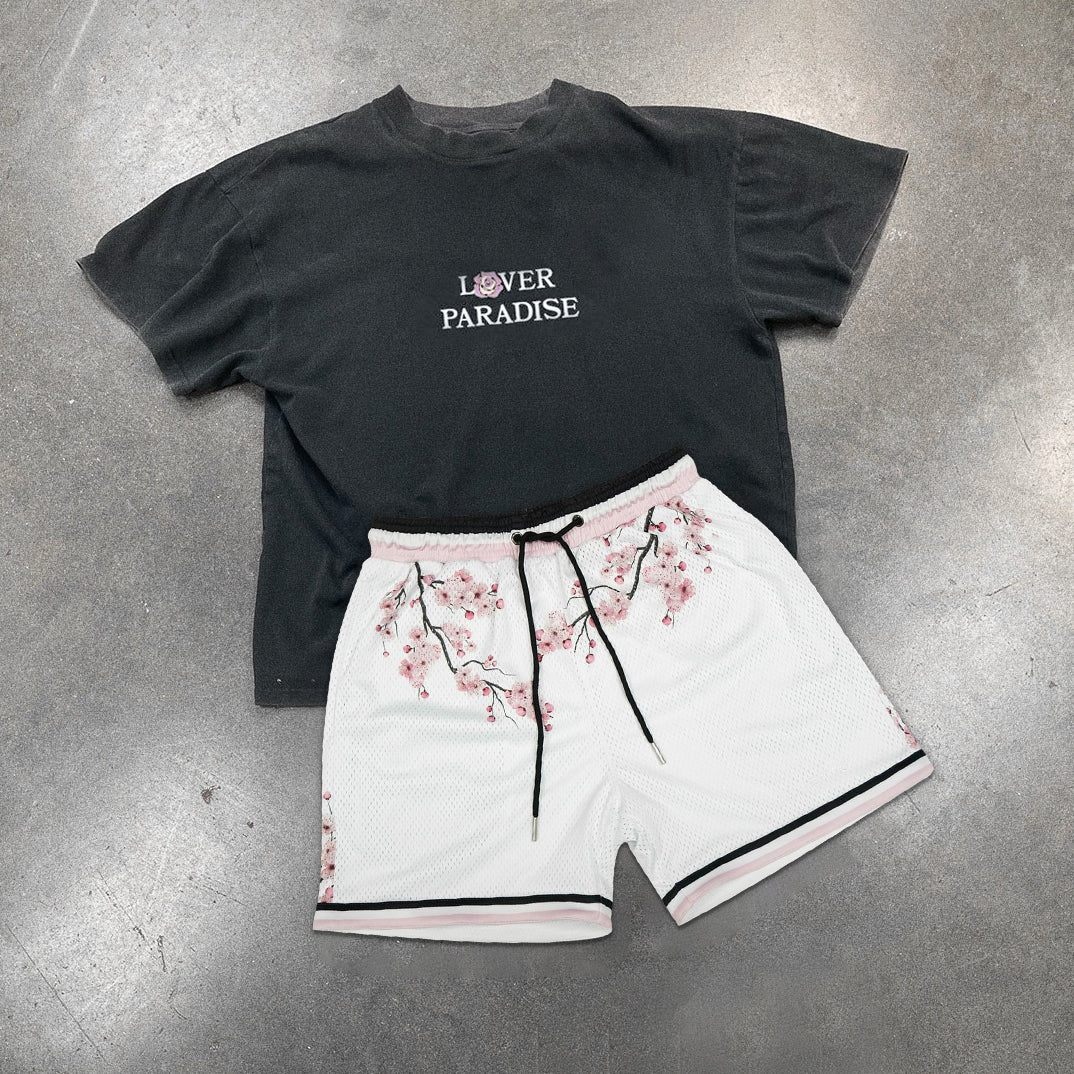 Conjunto de camiseta y pantalones cortos vintage de lujo con estampado noble