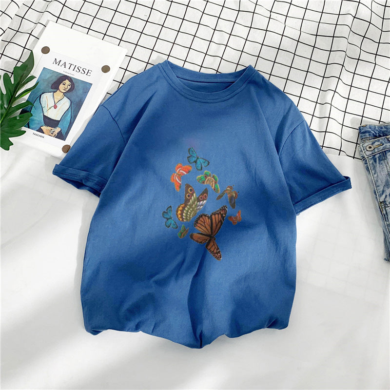 Camiseta informal con estampado retro de mariposas