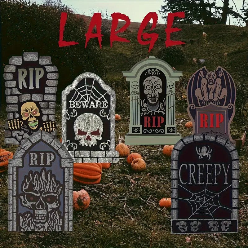 6pcs Halloween Cemetery Stake & Tombstone Yard Signs