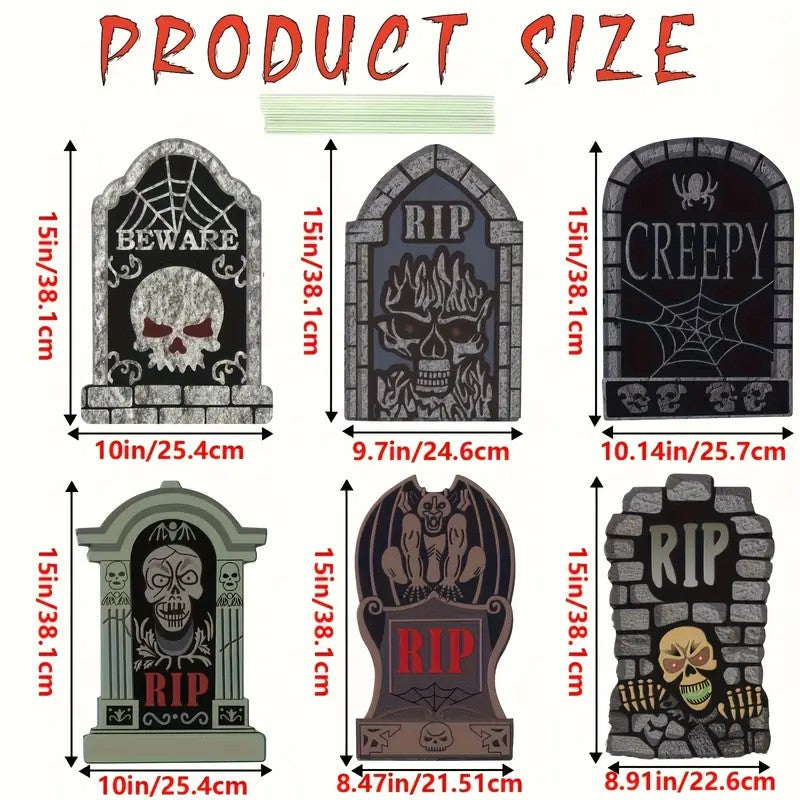 6pcs Halloween Cemetery Stake & Tombstone Yard Signs