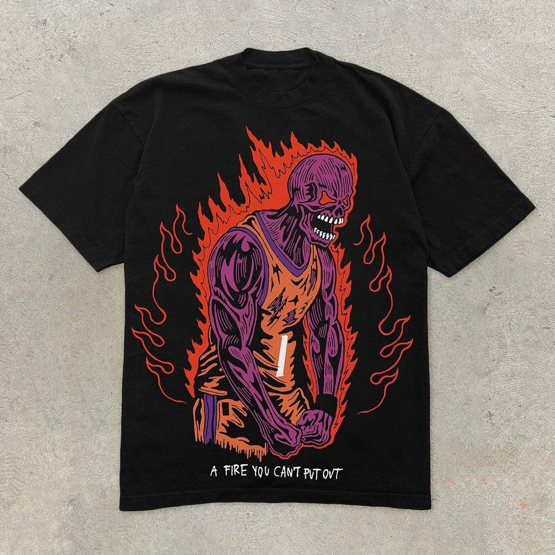 Camiseta de manga corta con estampado de calavera personalizado
