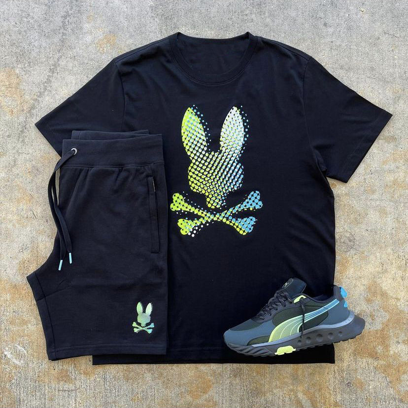 Conjunto de camiseta informal de cuello redondo con estampado de conejito