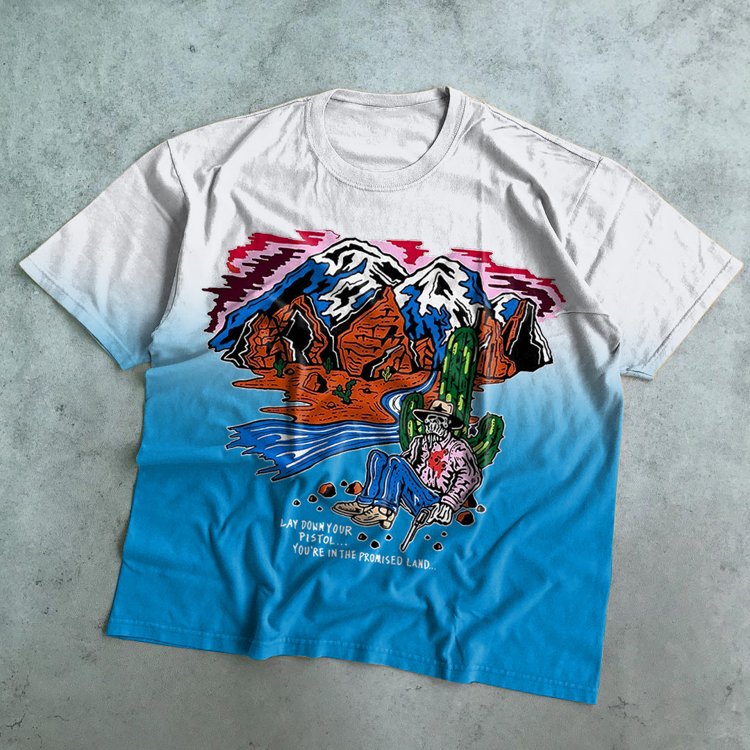 Modisches, lockeres Kurzarm-T-Shirt mit Batikmuster und Kontrastfarbe