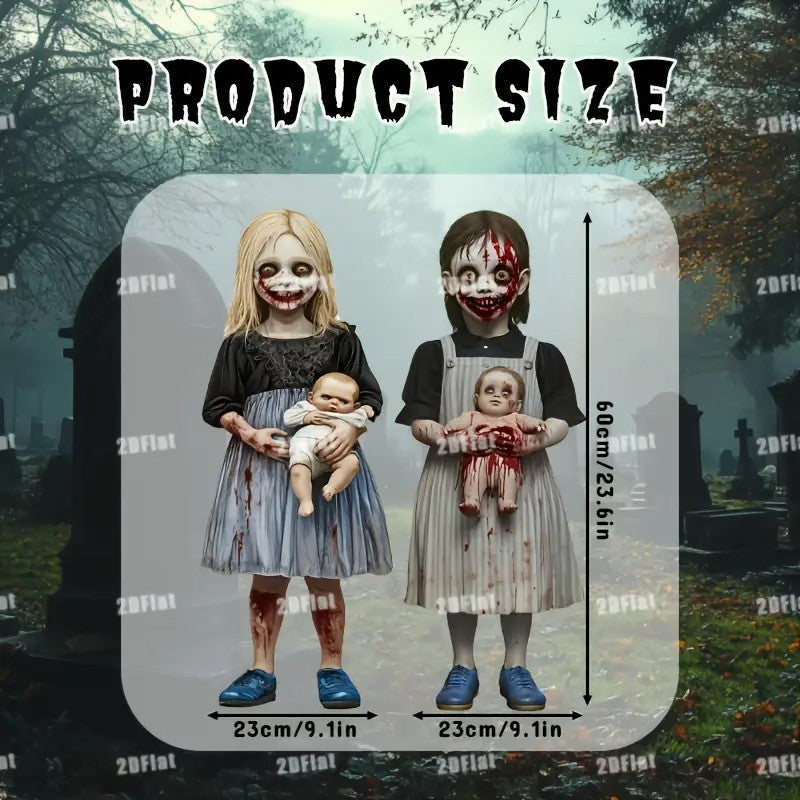 2pcs Halloween Yard Signs - Spooky Zombie Family with Blood-Splattered Clothes