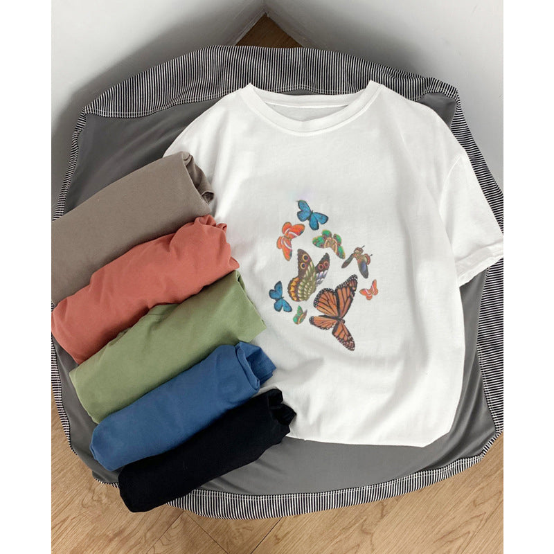 Camiseta informal con estampado retro de mariposas