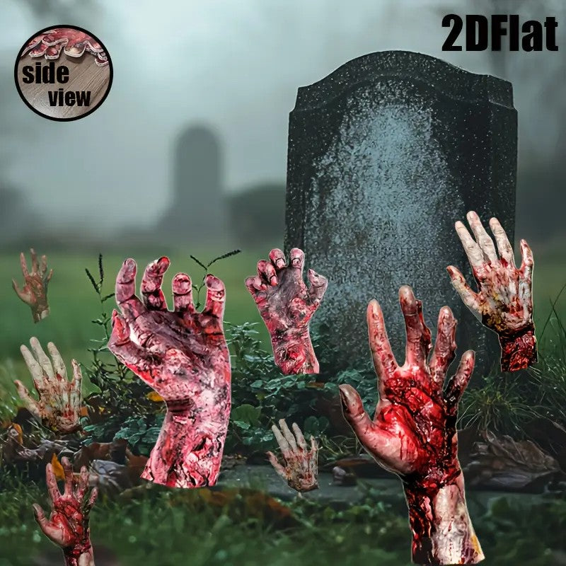 4pcs Zombie Hands Yard Signs - Realistic Bloody Graveyard Decorations with Stake