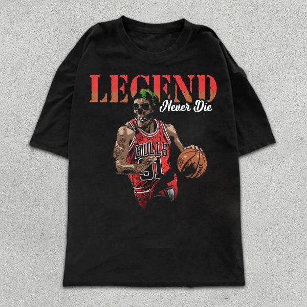 Kurzärmliges T-Shirt mit Basketball-Grafikdruck und Totenkopf