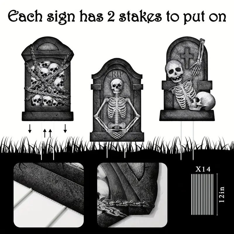 6pcs Large Scary Gravestone Yard Signs with Stakes
