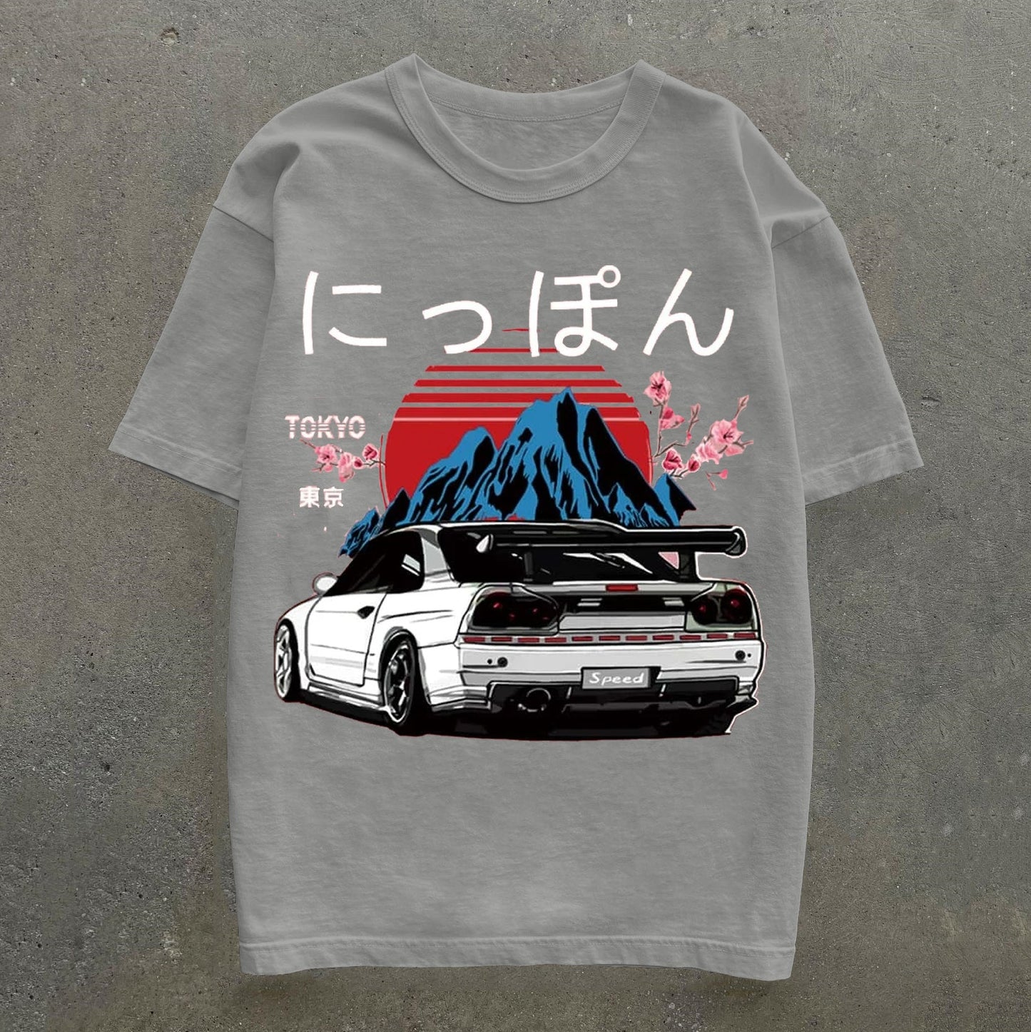 Camiseta de manga corta con estampado japonés y de coches