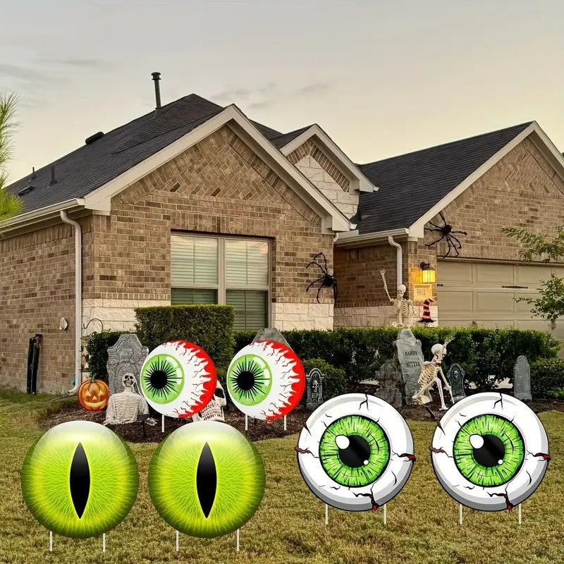 2D Flat 6pcs Set of Halloween Eyeballs with Wooden Stakes