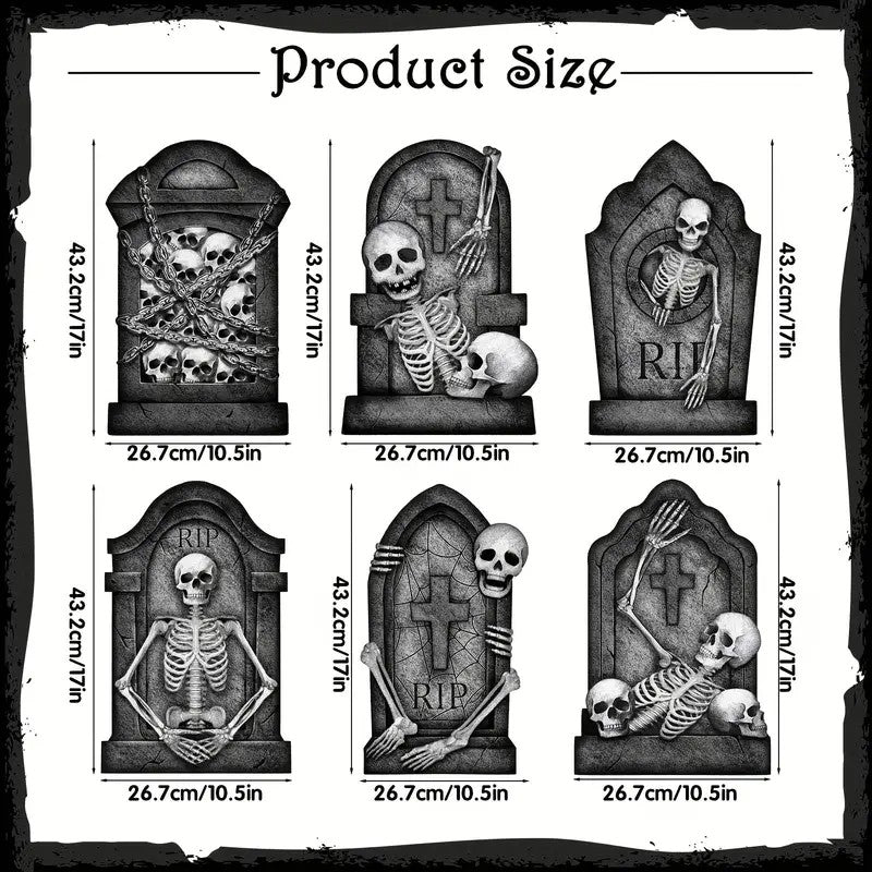 6pcs Large Scary Gravestone Yard Signs with Stakes