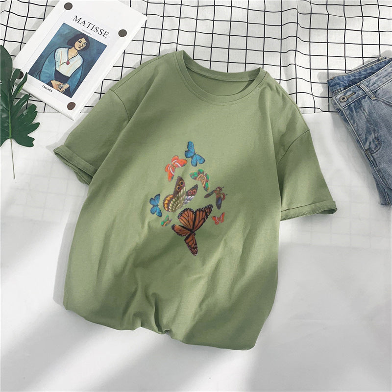 Camiseta informal con estampado retro de mariposas