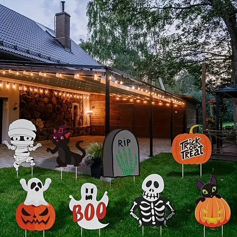 2D Flat Halloween Decoration Outdoor, 8pcs Halloween Yard Sign with Stakes