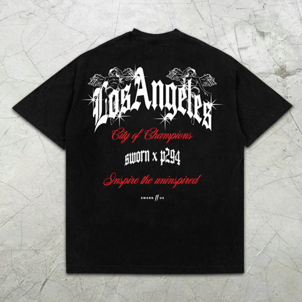 Camiseta de manga corta con estampado gráfico de eslogan de Los Ángeles