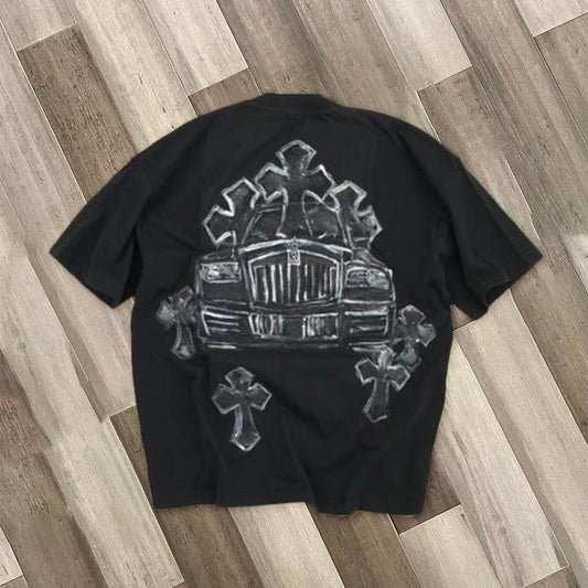 Camiseta urbana con estampado de cruces artísticas vintage