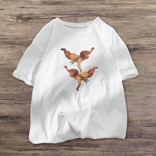 Camiseta de manga corta con estampado retro de moda