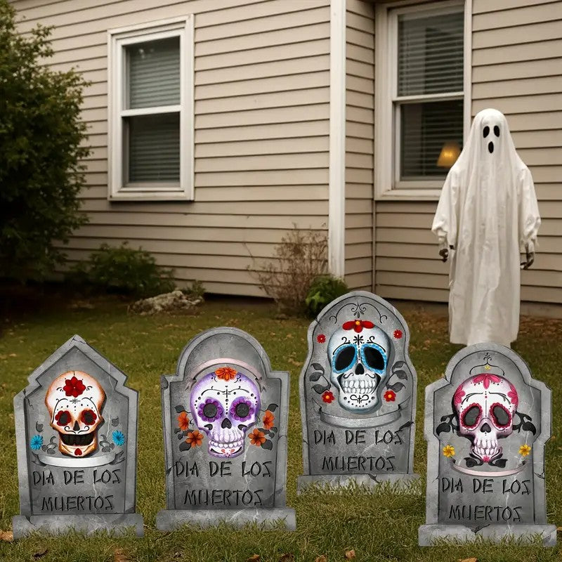 4pcs Large Halloween Skeleton Grave Decorations with Wooden Stakes