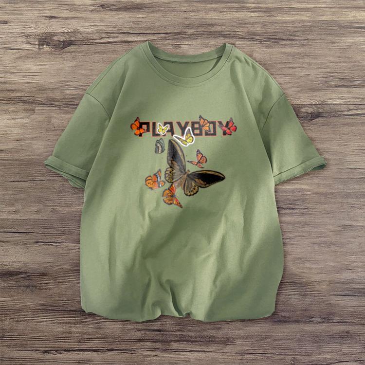 Camiseta de manga corta con estilo callejero y mariposas de moda