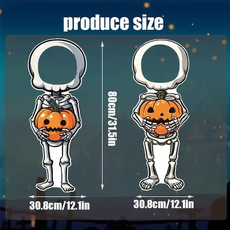 2pcs APUNGA Halloween Lawn Decorations - Friendly Skeletons Holding Jack-O-Lanterns, Spooky Yard Signs with Stakes