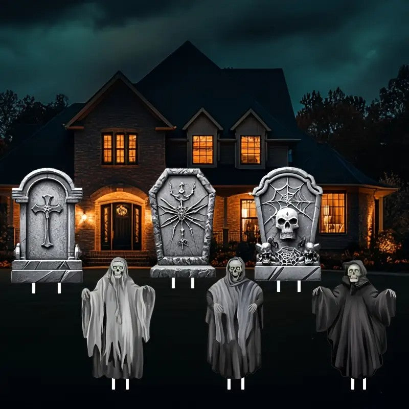 6pcs Halloween Tombstone Set - Garden & Haunted House Decoration for Pile Decorations for Halloween Parties