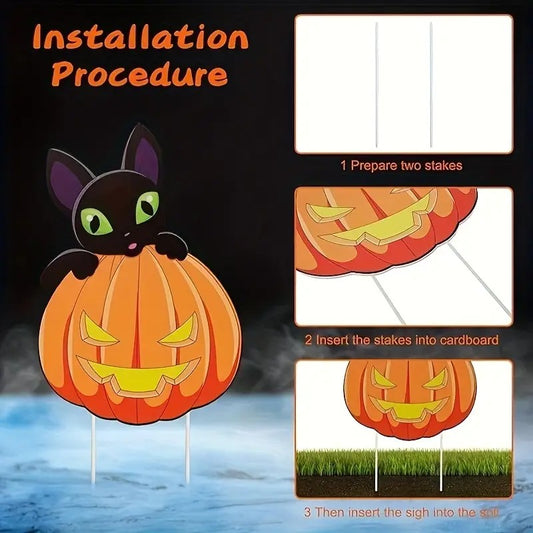 2D Flat Halloween Decoration Outdoor, 8pcs Halloween Yard Sign with Stakes