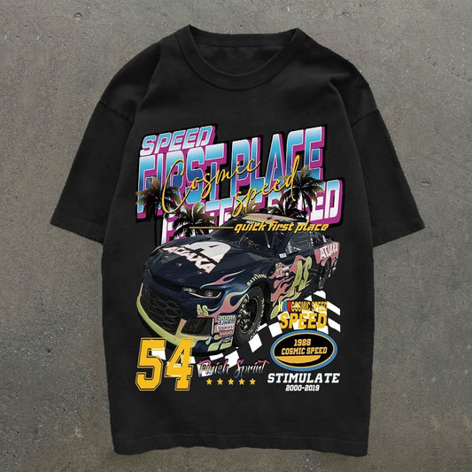 Camiseta de manga corta con estampado de primer lugar en Car Speed