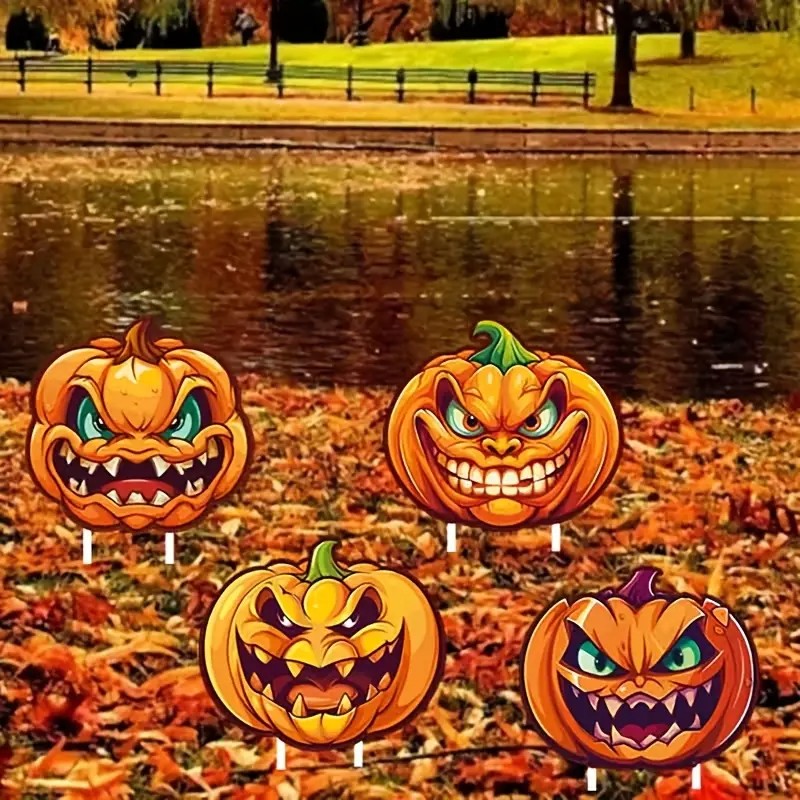 APUNGA 4pcs Halloween Yard Decorations - Spooky Pumpkin Lawn Decor with Stakes