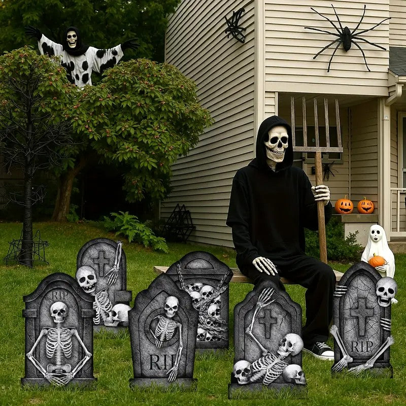 6pcs Large Scary Gravestone Yard Signs with Stakes